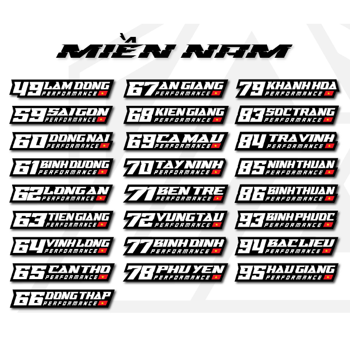 Tem dán xe 63 tỉnh thành miền nam | team decal hình dán sticker biển số xe máy ô tô xe điện chống nước