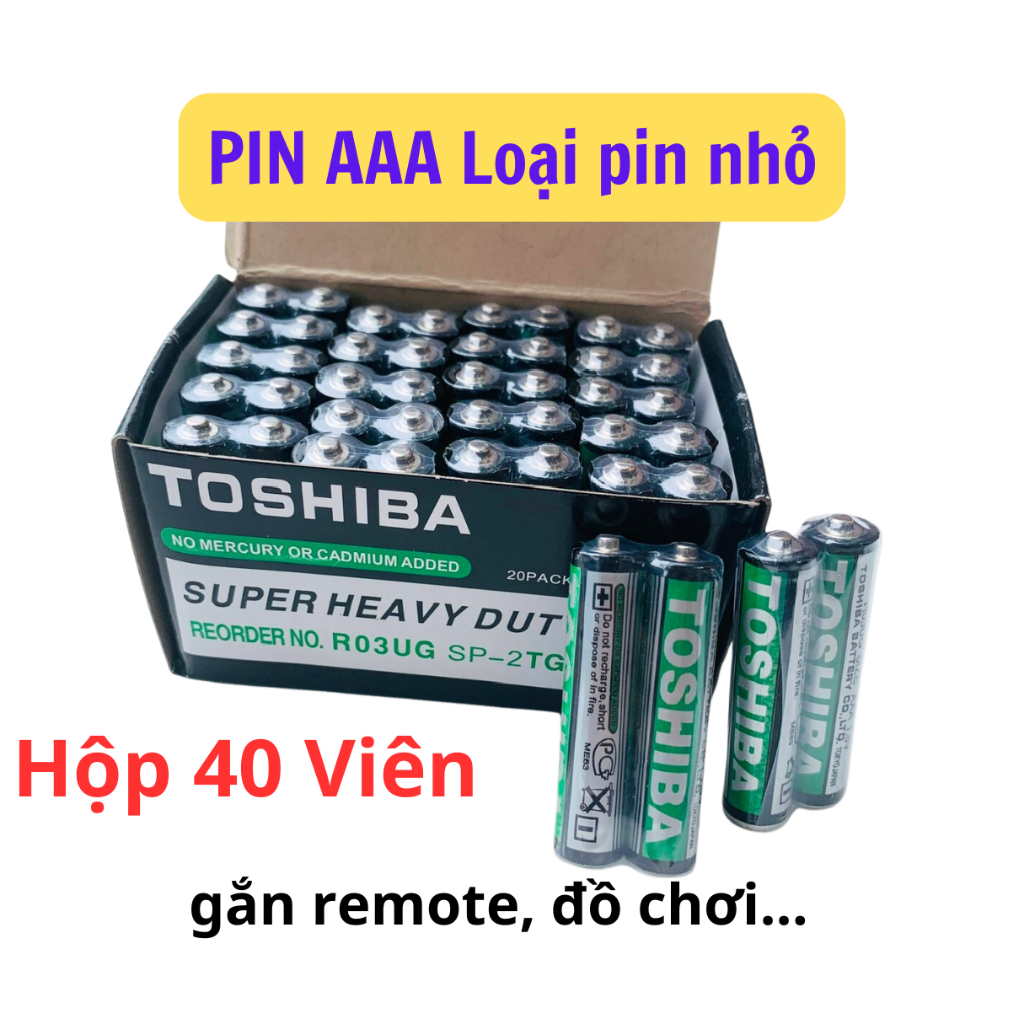 Hộp 40 Viên Pin AAA Toshiba 1.5v, Pin 3A hộp 40 viên dùng cho remote, đồ chơi trẻ em