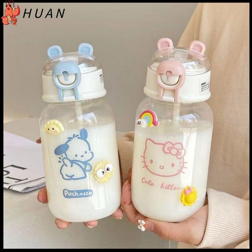 HUAN Cinnamoroll Chai nước có ống hút Kuromi Anime Chai nước hoạt hình anime Di động Chống rò rỉ Cốc uống nước Học sinh nam nữ