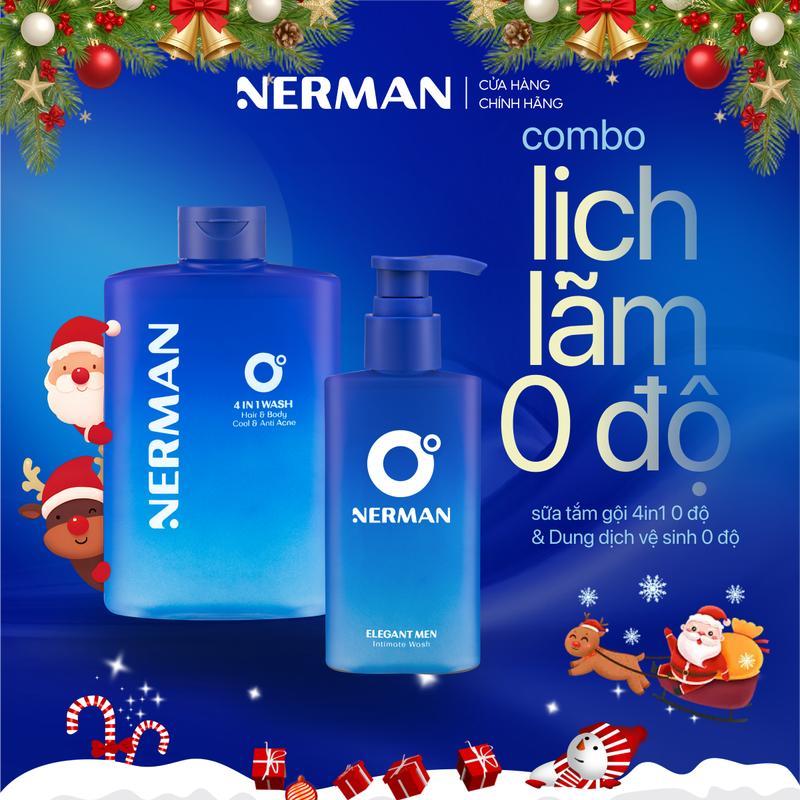 ( sắp cháy hàng) Combo lịch lãm 0 độ Nerman - Sữa tắm gội rửa mặt cho nam 350ml & Dung dịch vệ sinh nam giới 100ml