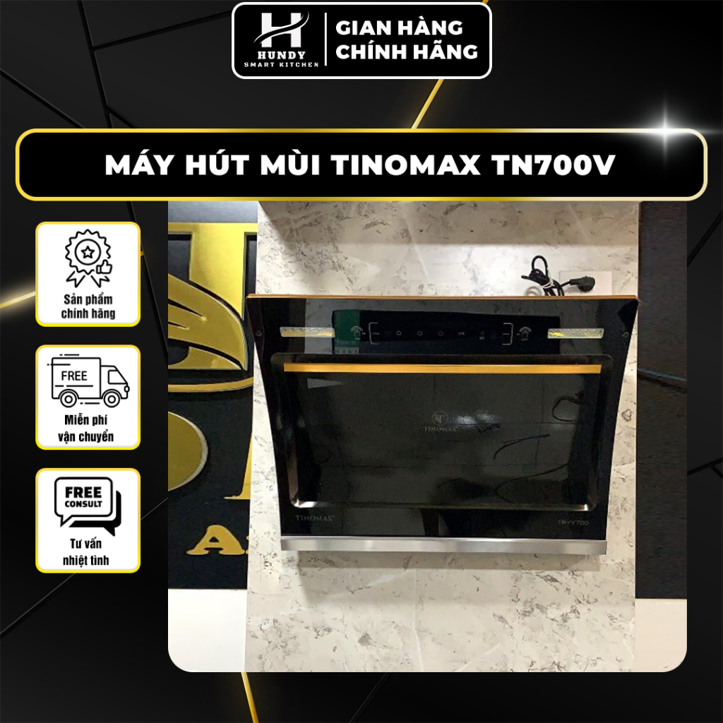 Máy Hút Mùi Tinomax TN700v - Hút Mùi Bếp Tổng Kho Phụ Kiện Hundy Siêu Mạnh, Kiểu Dáng Kính Chéo Vát