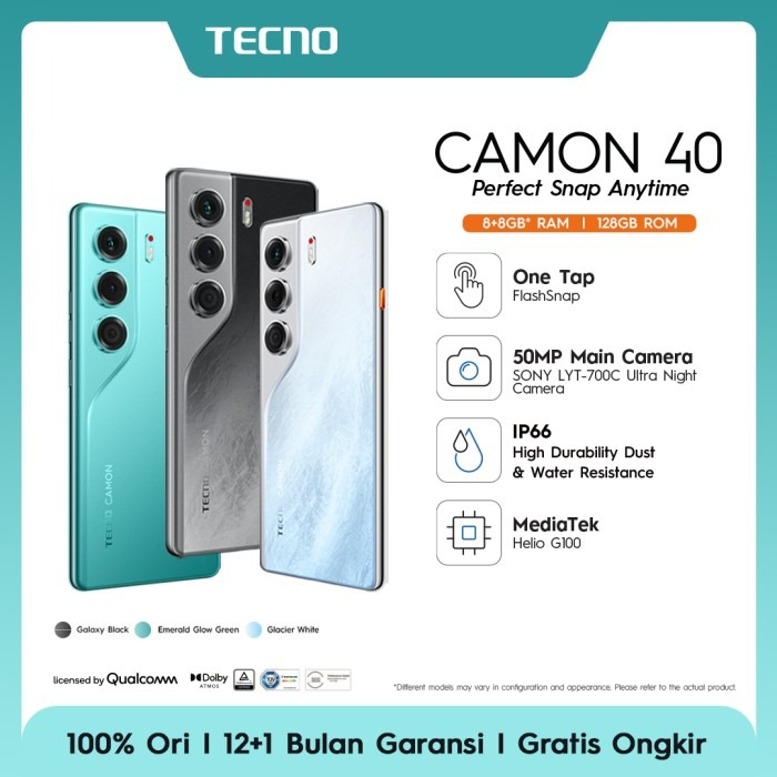 [NEW] TECNO CAMON 40 [8+8GB/128GB] - 50MP Sony + 8MP Ultra Wide Camera, 32MP Front Camera, 120Hz AMOLED, IP66 Harga  2,899,000 Ringgit*Penghantaran Percuma
