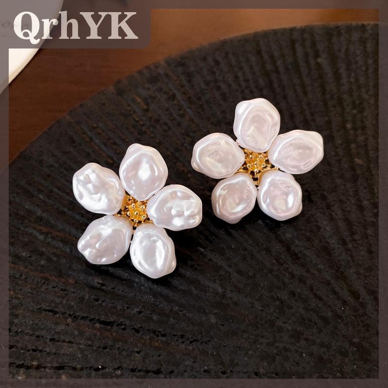 QrhYK 1 cặp Retro tính khí bất thường ngọc trai hoa tai cho phụ nữ cô gái ngọt ngào lãng mạn Stud Bông Tai đám cưới Đồ trang sức quà tặng