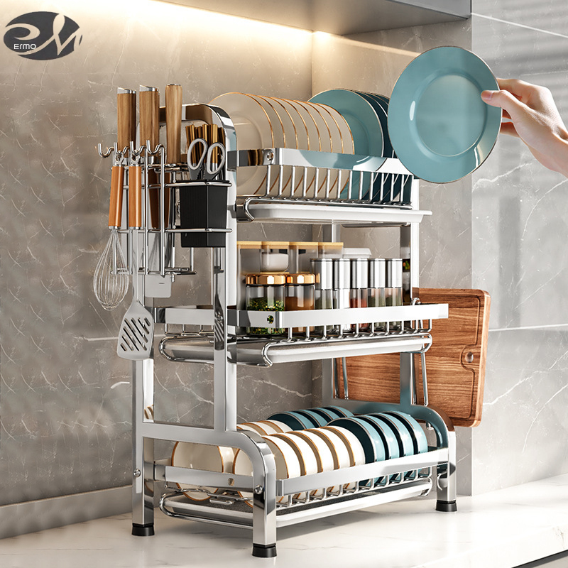 Stainless steel kitchen dish rack storage rack drain rack household multi-functional storage countertop multi-layer dish rack ราคา 438 บาท*ส่งฟรี