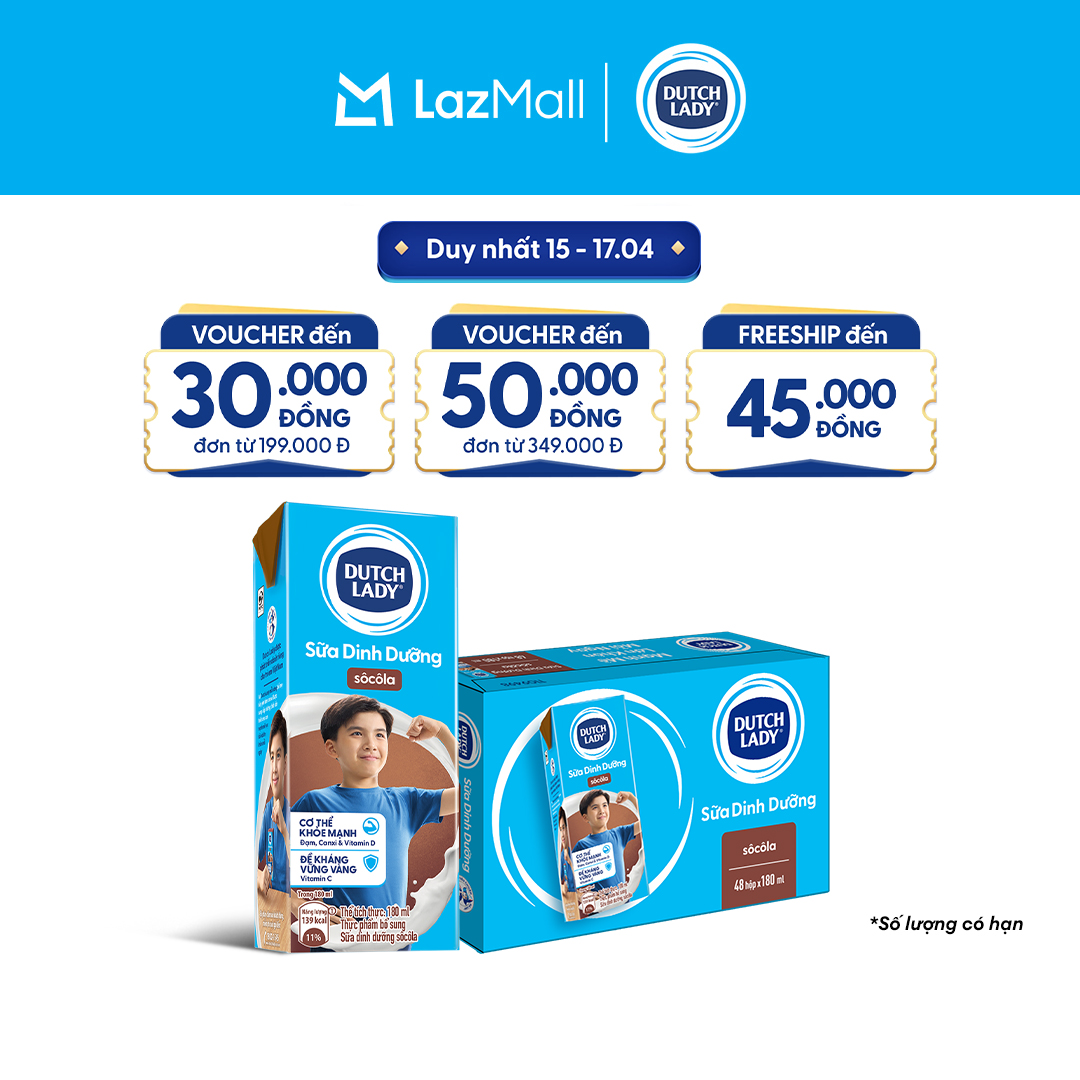 Thùng 48 Hộp Sữa Dinh Dưỡng Dutch Lady Cô Gái Hà Lan Hương Socola 180ml (48x180ml)