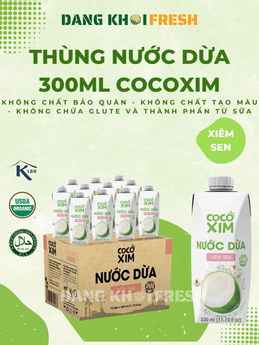 THÙNG 12 Hộp Nước Dừa COCOXIM 330m Vị Xiêm Sen Coconut Nguyên Chất Dừa Tươi Không GMO Cholesterol