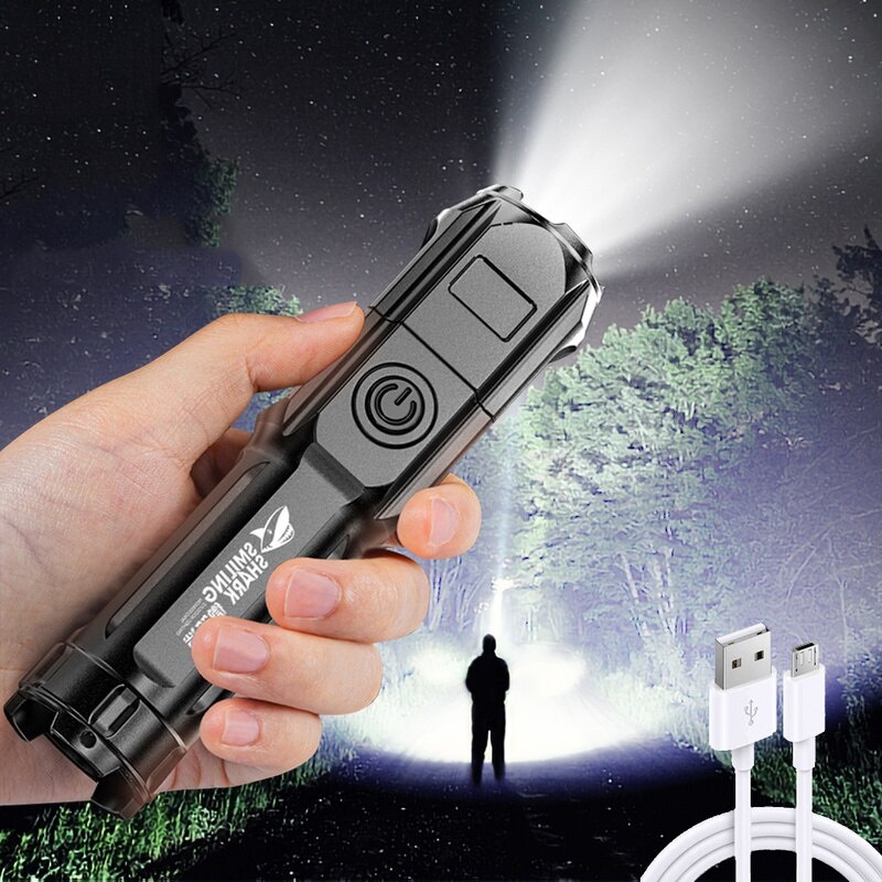 Đèn Pin LED Phóng To Mạnh, Đèn pin USB Đường Dài Siêu Sáng Công Suất Cao sạc kho báu ngoài trời siêu sáng xách tay đèn pin