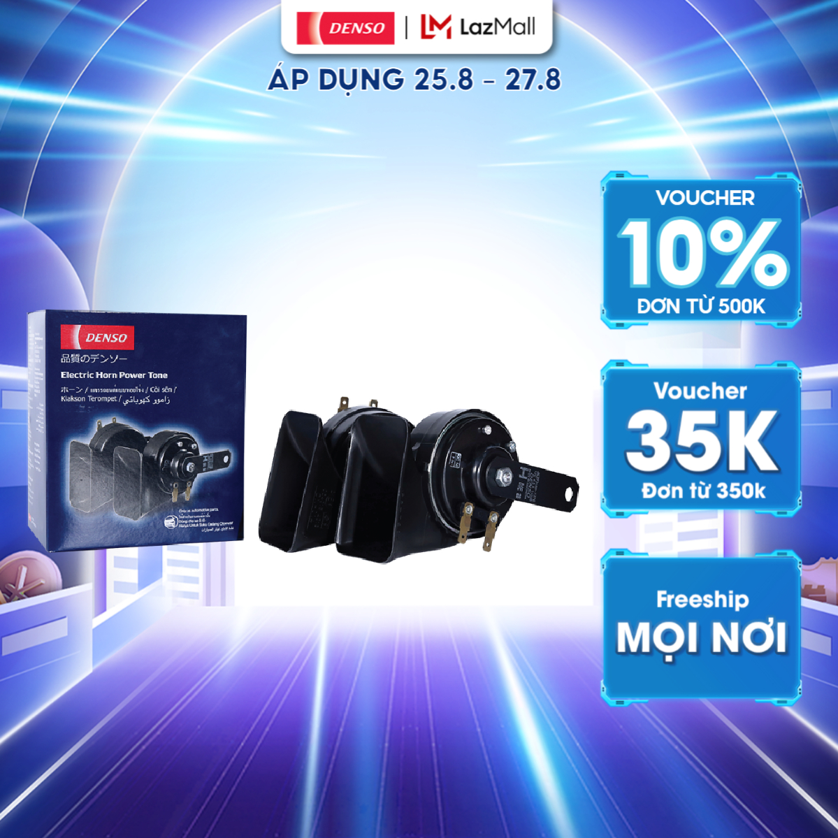 Còi Sên Ô Tô 6930 DENSO, Hai Giắc, Không Kèm Đồ Gá và Dây Điện; Âm Thanh Rõ Ràng, Êm Ái Phù Hợp Nhiều Dòng Xe Sử Dụng, Điện 12V, Hai Dải Tần;  Mã JK272000-6930