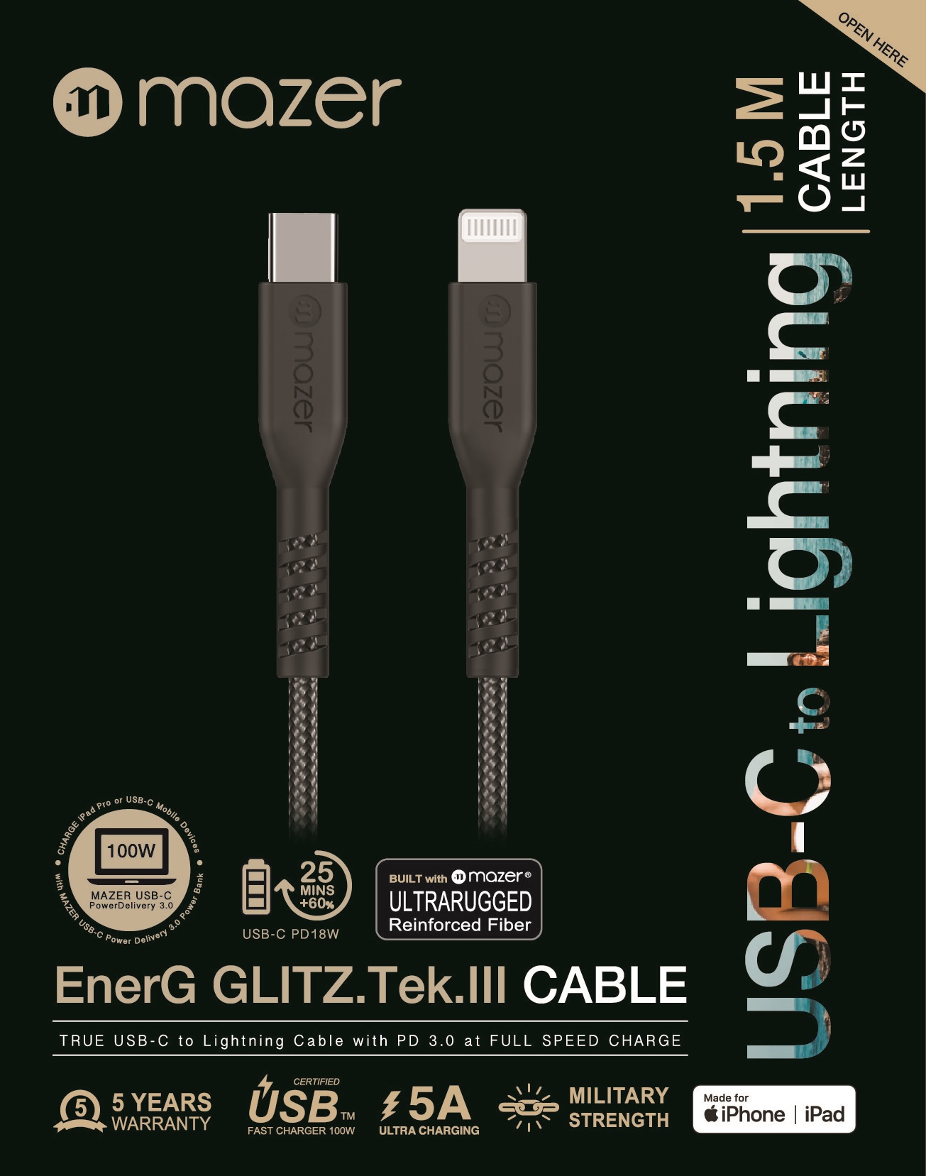 -Black Cellet Lightning iPhone Charging Cable, Charging Cable. iPhone and iPad Charger Cord Lighting and Micro USB Combo Apple MFI Certified 