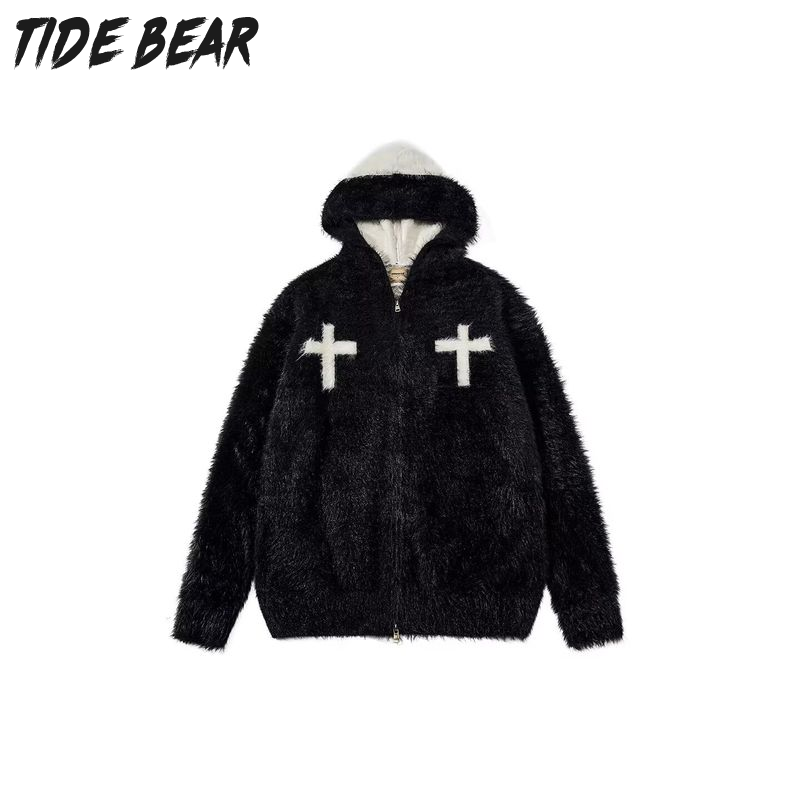 Mỹ đeo chéo Retro hoodie Áo cardigan dệt kim cho nam giới và phụ nữ, ấm cúng mùa đông giản dị vừa rộng áo len áo khoác
