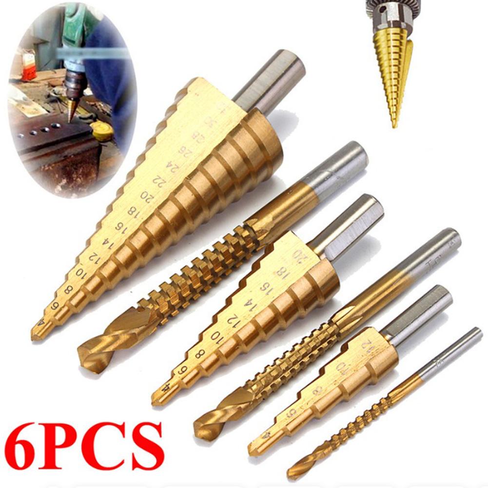 6PCS Titanium Plating Drill Bit Set High-Speed Reaming Sawtooth Pagoda Set E4U2