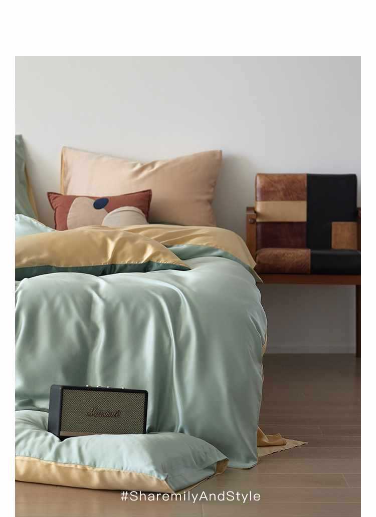 Set di biancheria da letto 60 pezzi in Tencel Four tinta unita Ice Silk Summer Naked, lenzuolo con angoli elasticizzati, set copripiumino, set di lenzuola in tre pezzi AoyuejHasd-CB