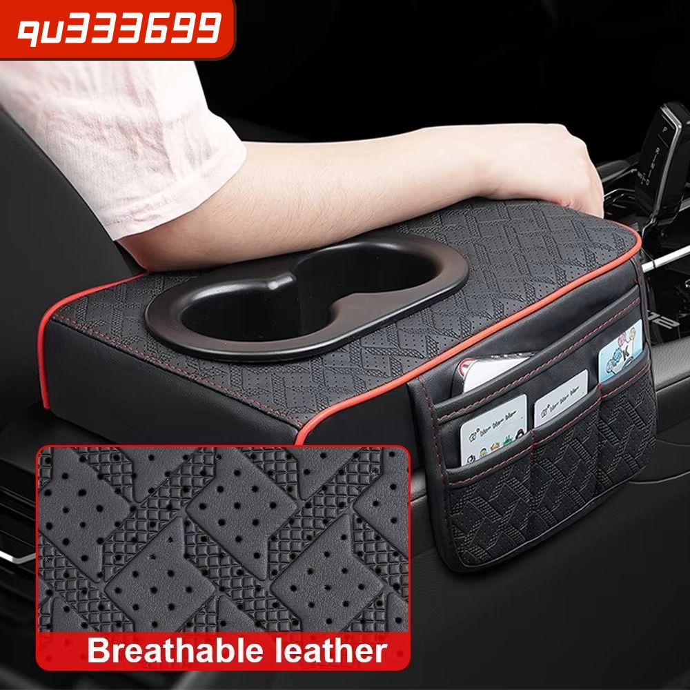 QU333699 Đa chức năng Đệm tay vịn Với 2 ngăn đựng cốc Bảng điều khiển trung tâm xe ô tô Hỗ trợ khuỷu tay Da PU Miếng đệm nâng cao Cho Đệm tay vịn Bảng điều khiển trung tâm xe hơi thông dụng có 2 cốc đệm nâng cao bằng da PU bọc tay vịn đa năng sáng tạo