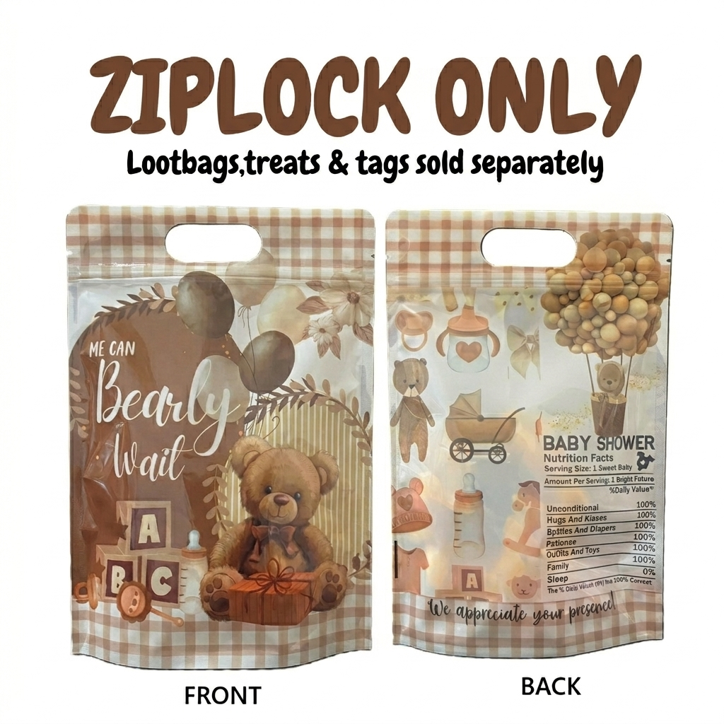 10pcs Teddy Bear Theme Boho Candy Lootbag Candybag Packaging Ziplock Pouch Babyshower Birthday Party