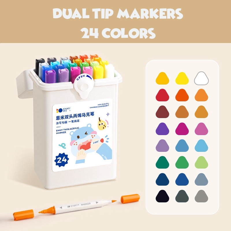 Play with Bella Enmy DUAL TIP Acrylic Markers in a Bucket 12/24/36/48s Washable Markers