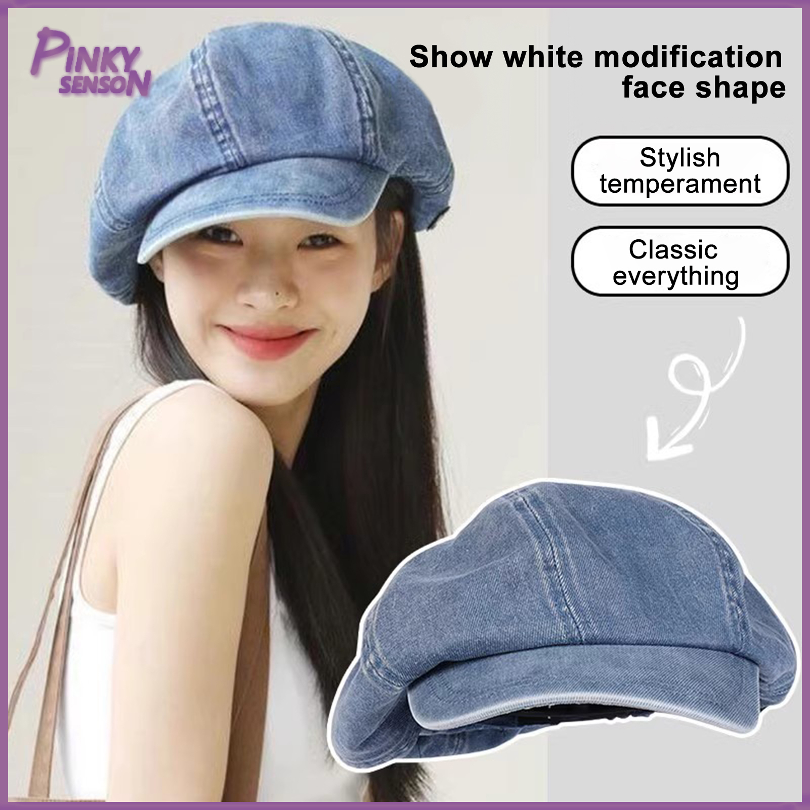 Ladies Octagonal Hat Baggy Retro Cowboy Solid Color Lightweight Long Brim Breathable Sun Protection Anti-UV Photo Prop Painter Hat Summer Beret ราคา 251 บาท*ส่งฟรี