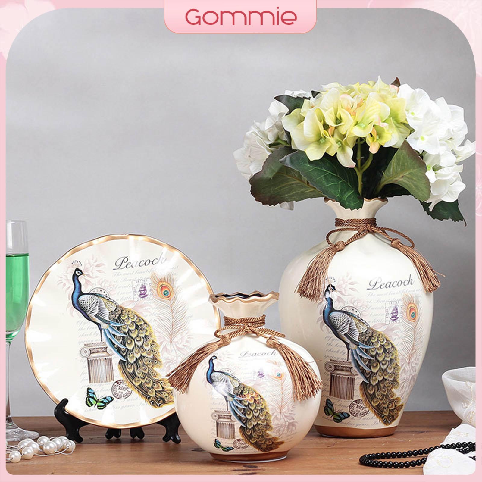 Gommie 3 cái Phong cách Trung Quốc Bình gốm con công trang trí nội thất tuyệt đẹp Bình gốm