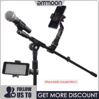 ammoon Phone Holder for Guitar Head Mic Stand Music Stand 360-degree Rotatable Smartphone Clip with 10 Guitar Picks Wiping Cloth