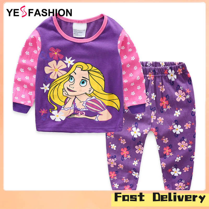 Yesfashion Store IN stock2pcs Girls Cotton Home Wear Set Fashion Cartoon Printing Round Neck Long Sleeve Shirt Pants Suit ราคา  211 บาท*ส่งฟรี