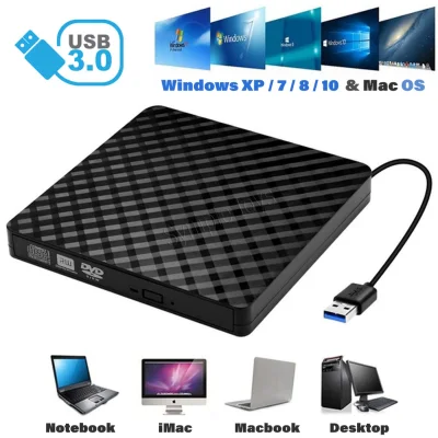 External DVD Drive USB 3.0 RW Portable DVD/CD RW Reader Burner Writer for Laptop Desktop PC Windows Linux Apple Mac