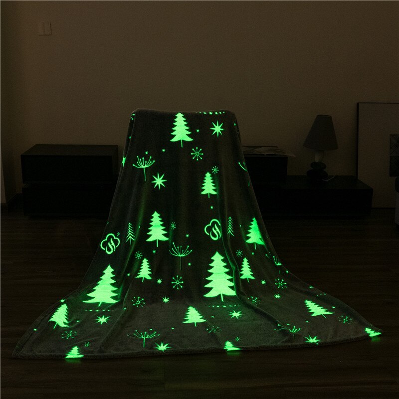 Ningmeng Luminous Warm Flannel Blankets Night Fluorescent Christmas Tree Design Grey Sofa Throw Bedspread Kids Siesta Leisure Coverings