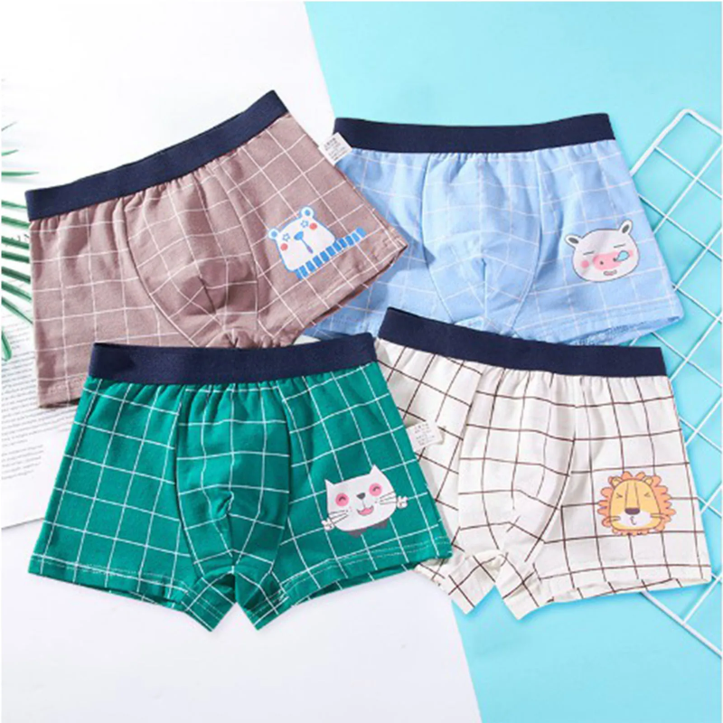 【Duoduo store】 4pcs Baby Boys Boxers Cotton UnderPanties Cute Kid UnderWear Bear Car Cartoon Print B
