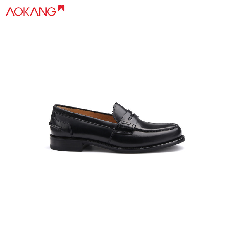 AOKANG Retro Japanese style simple topstitch matte loafers for women in