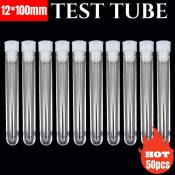 50 Pack Clear Plastic Test Tubes with Lids, 12x100mm