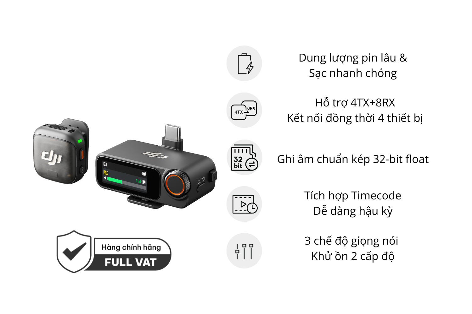 Micro thu âm DJI Mic 3 (1 TX + 1 RX) 1 mic + 1 đầu nhận + phụ kiện