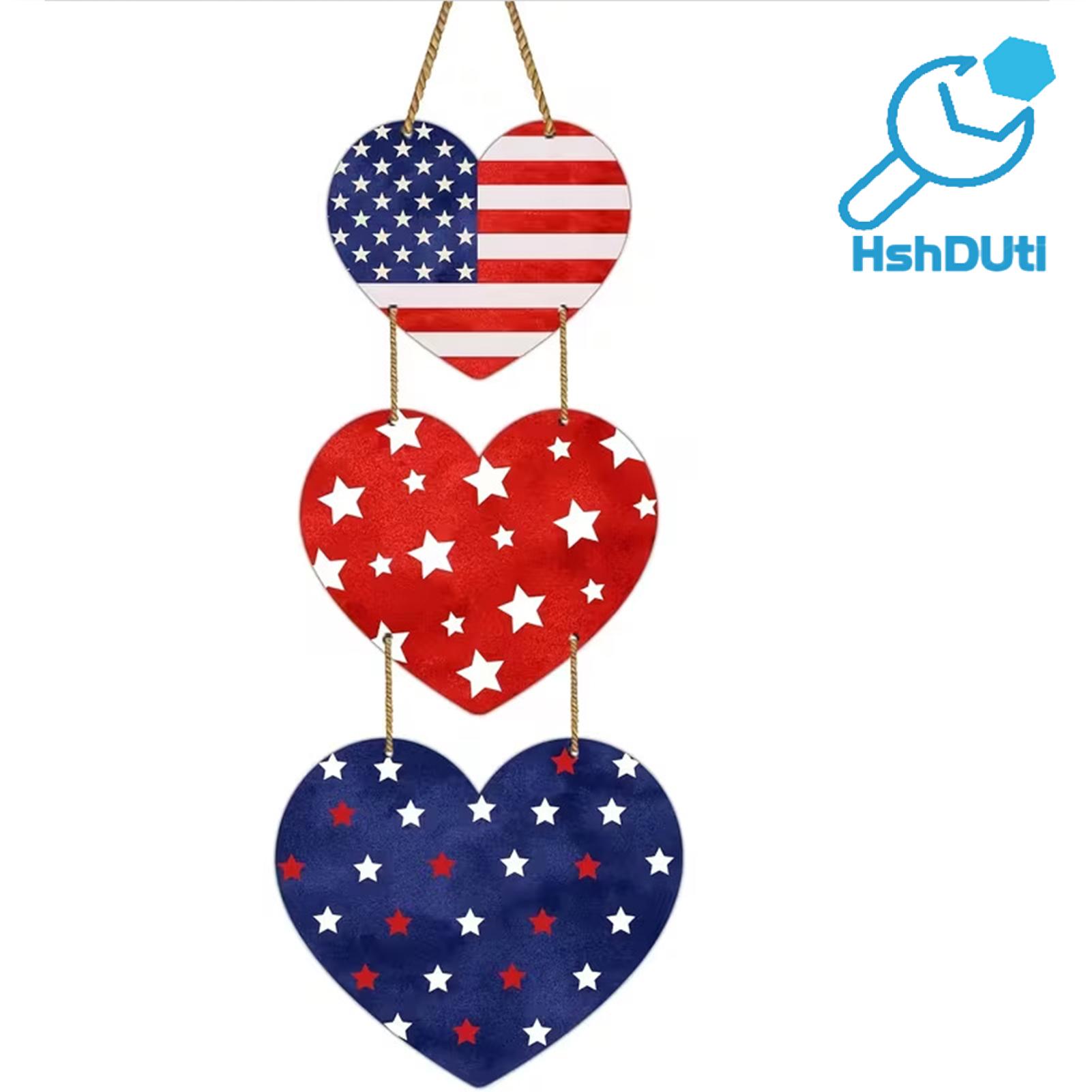 Fosdpa1 Sign Decor Wooden Pendant Patriotic 4th of July Wooden Heart Sign Rustic American Independence Day Door Decor for Porch Front Door Wall Memorial Day Hanging Plaque Usa Celebration Gift ราคา  195 บาท*ส่งฟรี