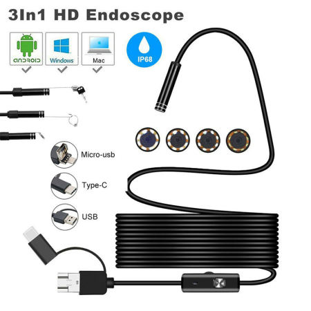 Yanxing 3 in 1 Usb Type-C Endoscope Inspection Borescope 5.5/7/8mm Lens HD Camera IP68