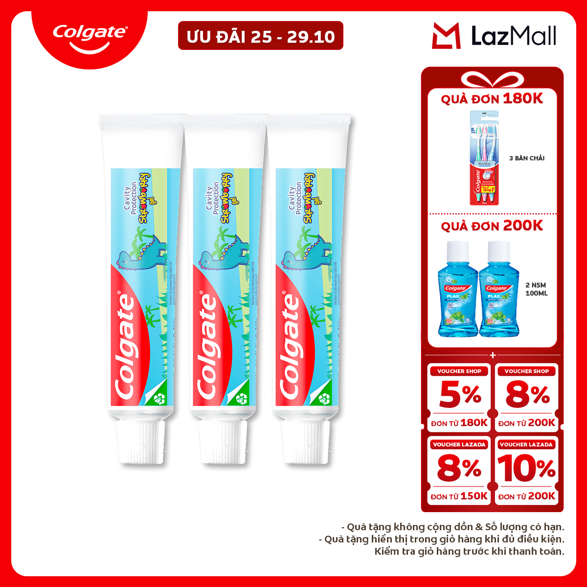 Bộ 3 kem đánh răng Colgate trẻ em khủng long hương dâu 40g