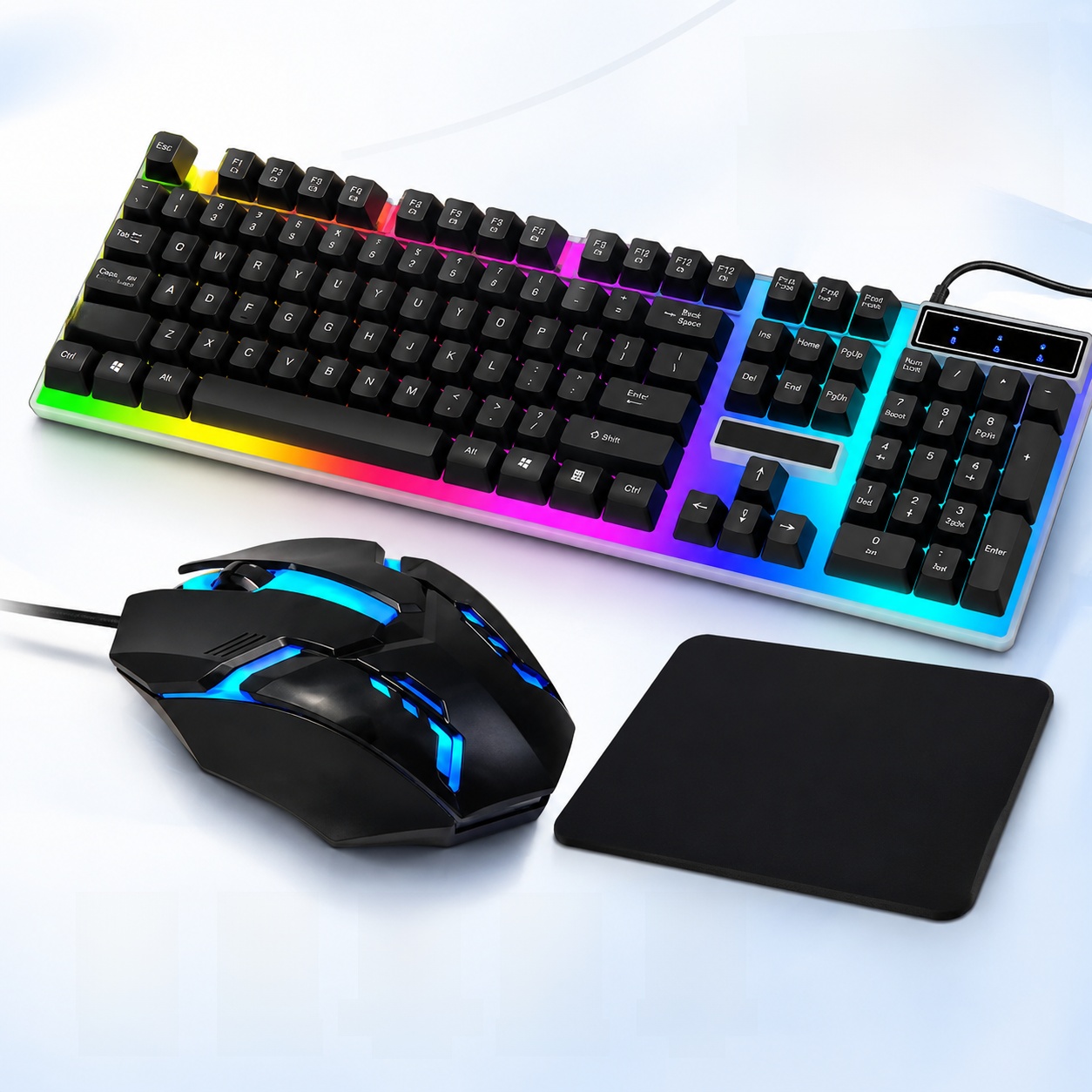 Panorama Wired RGB Gaming Keyboard with Backlit & Mouse Combo and Free Mousepad - Adjust the Lights - – Mechanical Feel Keyboard with FN Shortcuts - Black