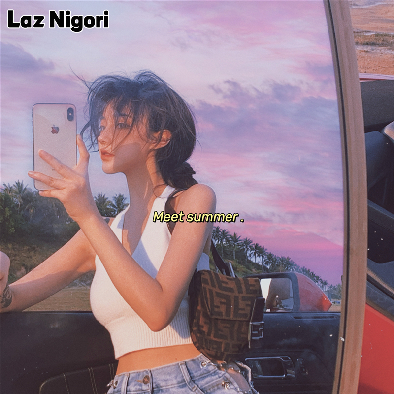 Laz Nigori Short Sleeveless Knitted Bra Top Vest Summer Women's Clothing Halter Top Sexy Outerwear V-neck Inner Match Bottoming Shirt ราคา 52 บาท*ส่งฟรี