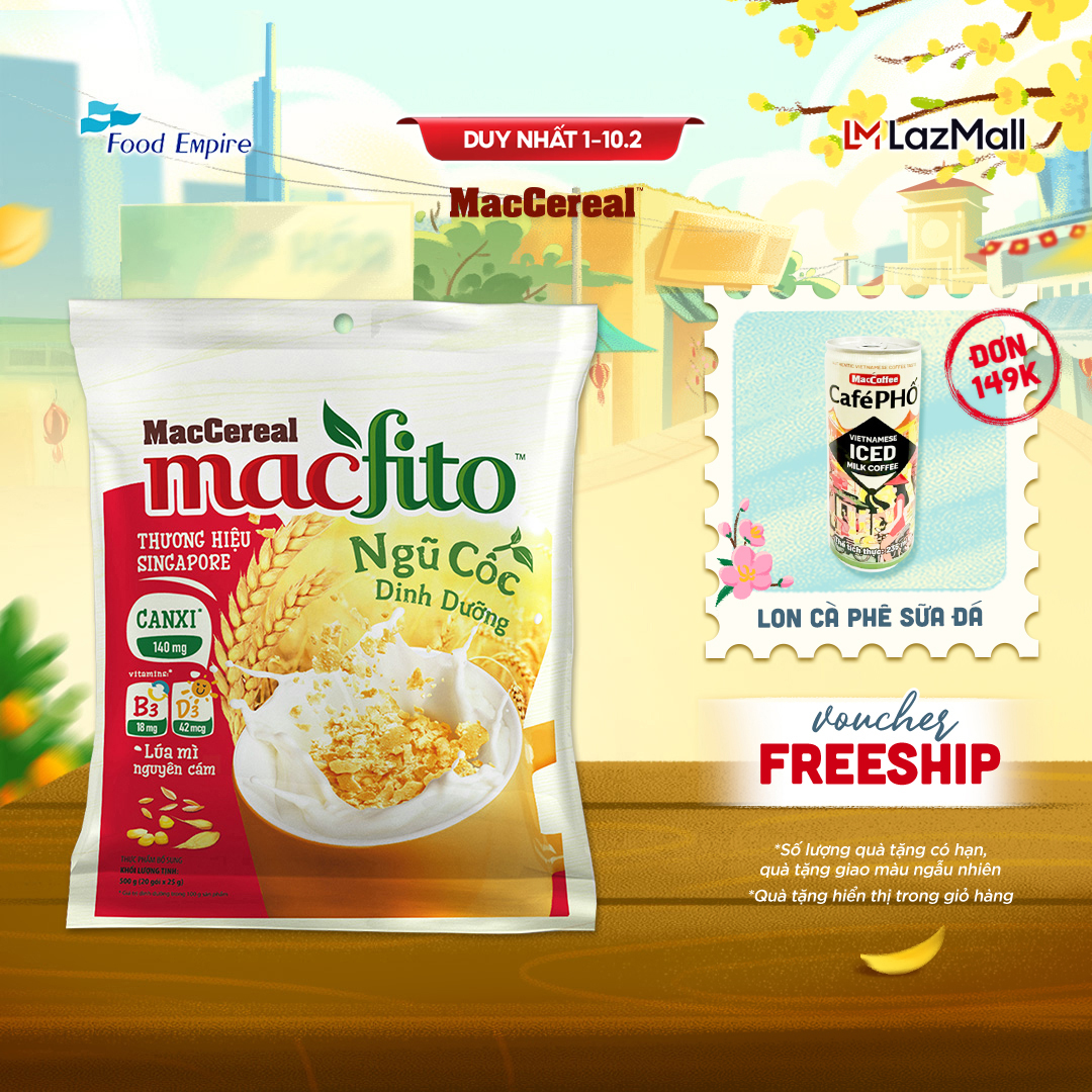 Bột ngũ cốc dinh dưỡng Canxi Nhiều Chất Xơ  - MacFito (túi 20 gói x 28g)