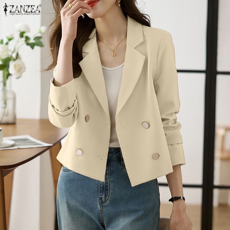Celmia ZANZEA phong cách Hàn Quốc Áo blazer nữ Tay áo dài công sở OL thanh lịch Bộ đồ đi làm hai hàng cúc #1013