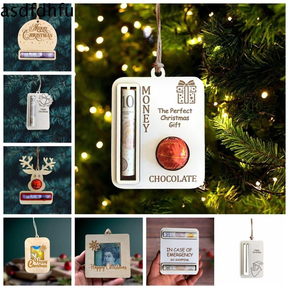 ASDFDHFU Gỗ Thẻ tiền giáng sinh Chuông nhỏ FAWN Ví tiền Ví đựng tiền Ông già Noel Thẻ tiền bằng gỗ Trang trí cây giáng sinh