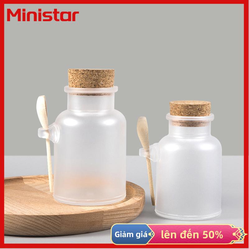 Ministar Rỗng Tắm muối chai nhựa Matte nút chai Jar bơm lại chai với thìa gỗ