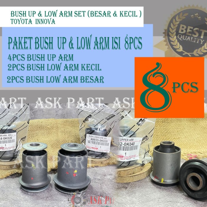 BUSH BOS BUSHING ARM UP LOW ATAS BAWAH SET TOYOTA INNOVA INOVA HARGA 8PC Harga  456,500 Ringgit*Penghantaran Percuma