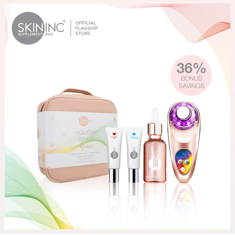 Buy Skin Inc 2020 Holiday Spirit Set: Grace ft. Optimizer Tri-Light++ USB, Pure Revival Peel, My Daily Dose® of Glow, Pure Deepsea Hydrating Mask- Worth $620 Singapore
