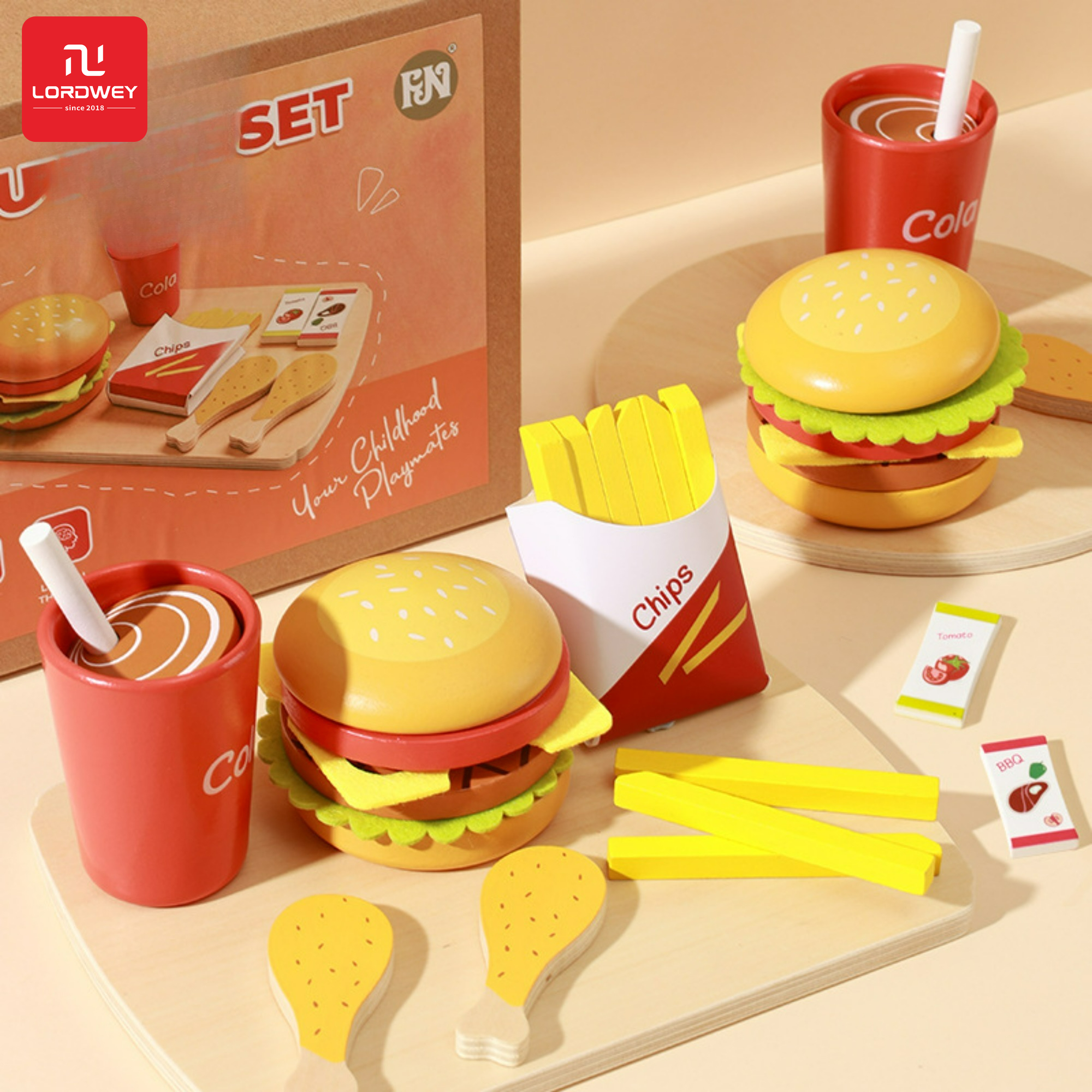 โมเดลฟิกเกอร์ อาร์ตทอย กล่องสุ่มของสะสม ของเล่นและโมเดลสะสม LORDWEY | FN Children Simulation Wooden Over Home Toys Burger Fries Cookies Kitchen Baking Food Boy Girl Gifts