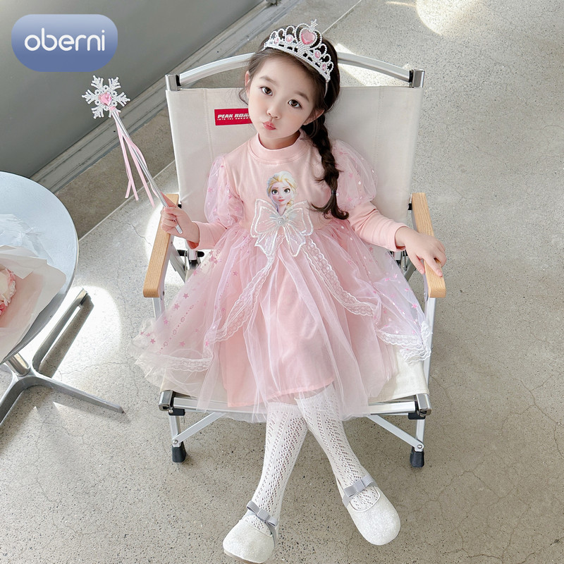 Oberni Váy bé gái oberni Váy công chúa Elsa đông lạnh váy lưới cotton Váy elsa cho trẻ em