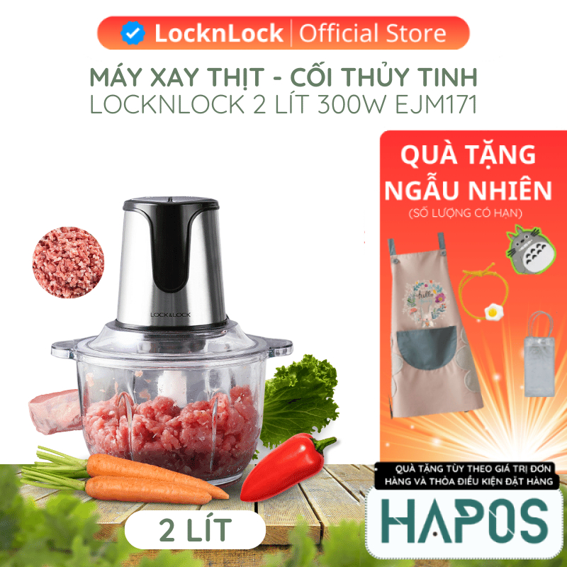 Máy xay thịt LocknLock 2L lưỡi dao sắc kèm 2 cấp độ xay, Cối xay thịt Lock&Lock EJM171 - HAPOS