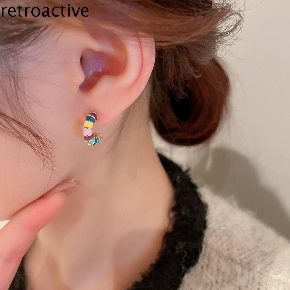 RETROACTIVE Hợp thời trang Tiệc tùng Thanh lịch Ngọt ngào Hình bán nguyệt Đơn giản Bông tai dạng hạt cho nữ Trang sức tráng men dầu Bông tai phong cách Hàn Quốc Đai cài tai