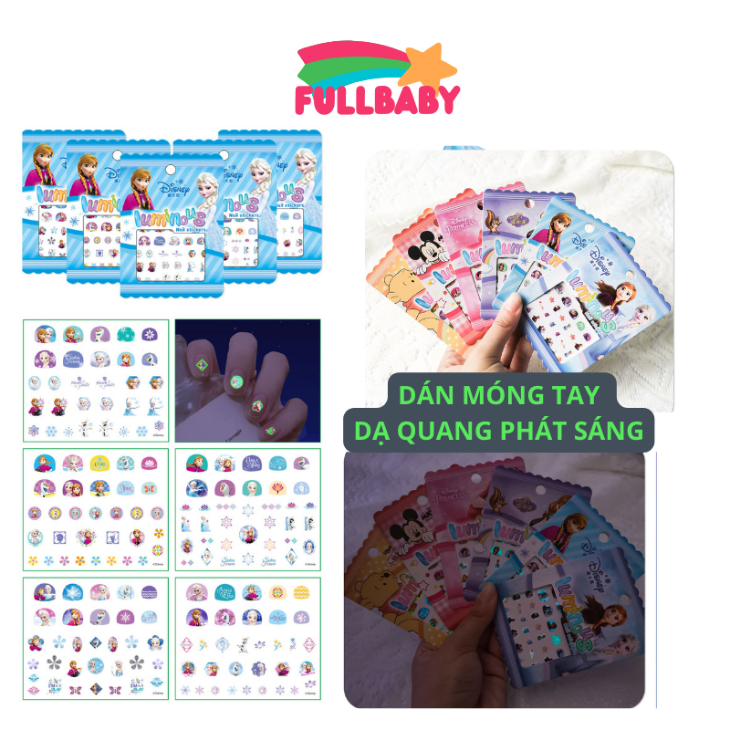 Miếng dán móng tay cho bé sticker 3D dạ quang phát sáng nhiều mẫu mới cho bé FULLBABY