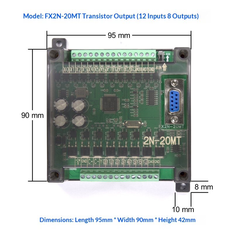 Board Mạch PLC Mitsubishi HH FX2N 10MT/MR - 32MT/MR AD/DA-232 HH2N  tải chương trình RS232 DB9 nguồn điện 24V GX-Works2 - FX2N-20MT Có Vỏ