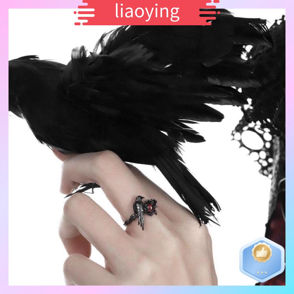 LIAOYING Love and Deepspace Black Raven Ring Red Zircon Adjustable Sylus Crow Cosplay Ring Fashion Merch Artisan Rings Props Gift