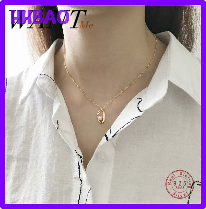 NEW^-^NEW WANTME Echt 925 Sterling Silber Geometrische Hohl Süßwasser Perle Kette Kurze Halsband Halskette für Frauen Mode Chic Schmuck