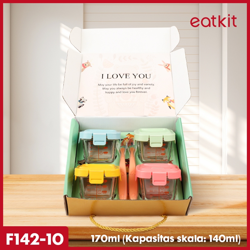 Eatkit Hampers Mpasi Kaca 6in1 Tempat Makan Bayi + Sendok Silicon Baby Gift Food Container BPA FREE