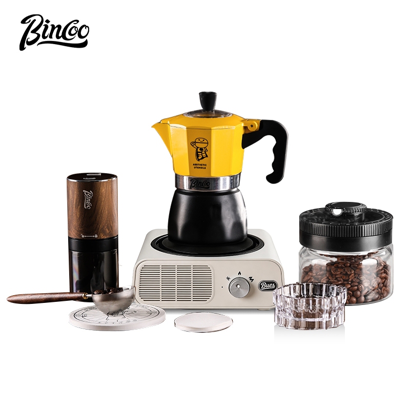 กระทะและหม้อทำครัวเคลือบกันติด BINCOO วาล์วคู่ Moka ไฟฟ้า Stovetop เครื่องชงกาแฟขนาดกะทัดรัดชุดเครื่อง Espresso Office & กลางแจ้ง 2 ถ้วย ราคา 2,642 บาท*ส่งฟรี